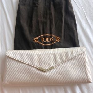TOD’S silk woven diamanté evening clutch